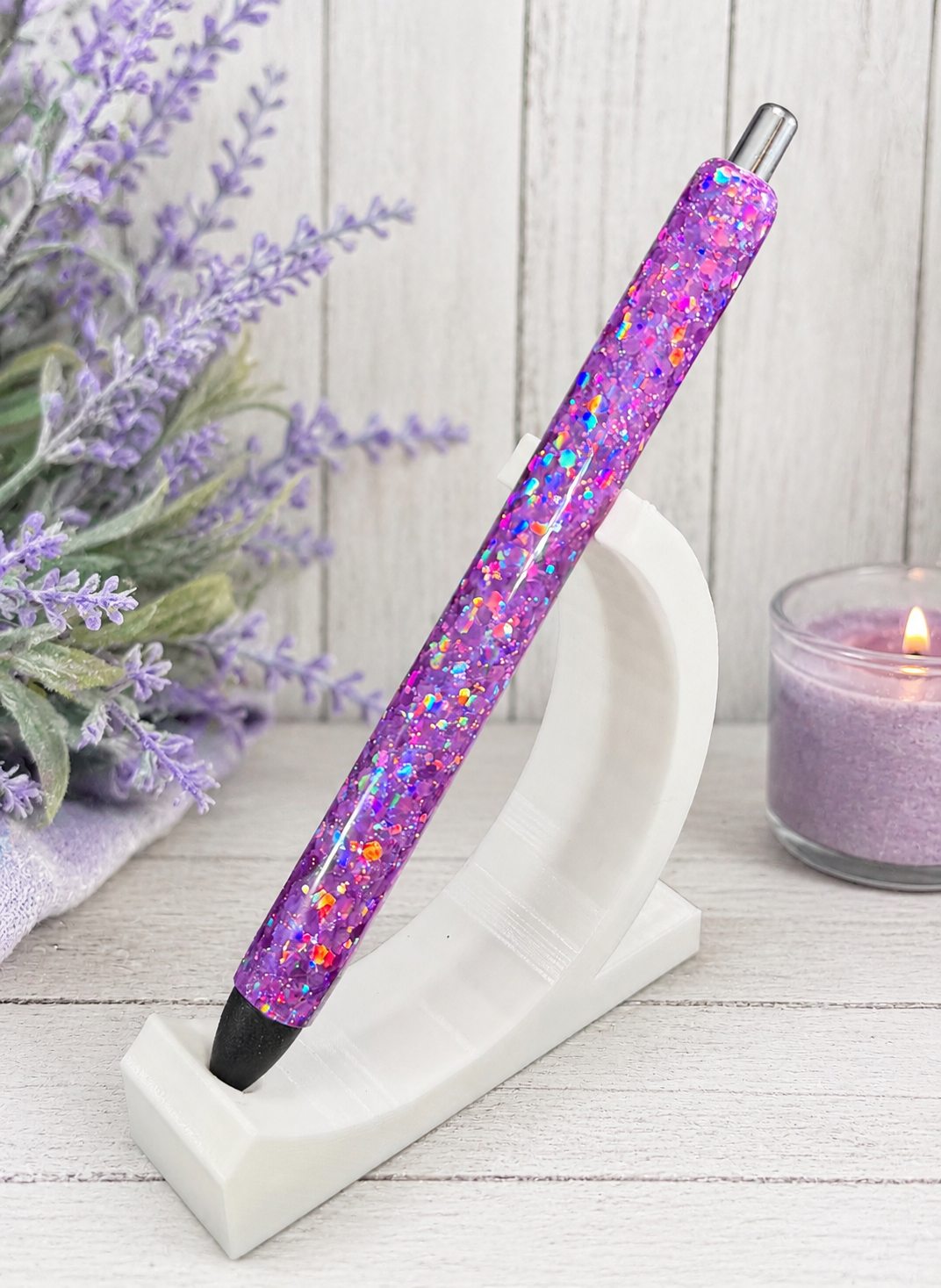 Handmade Dark Pink Holographic chunky glitter pen with free refill