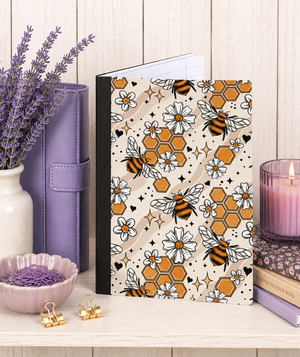 Decorative Vinyl Covered Composition Notebook Bees and Honeycombs