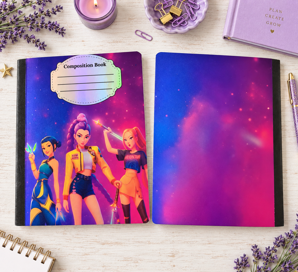 Decorative Vinyl Covered Composition Notebook Holographic Huntrix 2