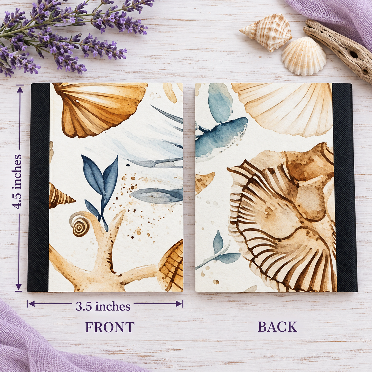 Decorative Vinyl Covered MINIATURE Composition Notebook Seashells