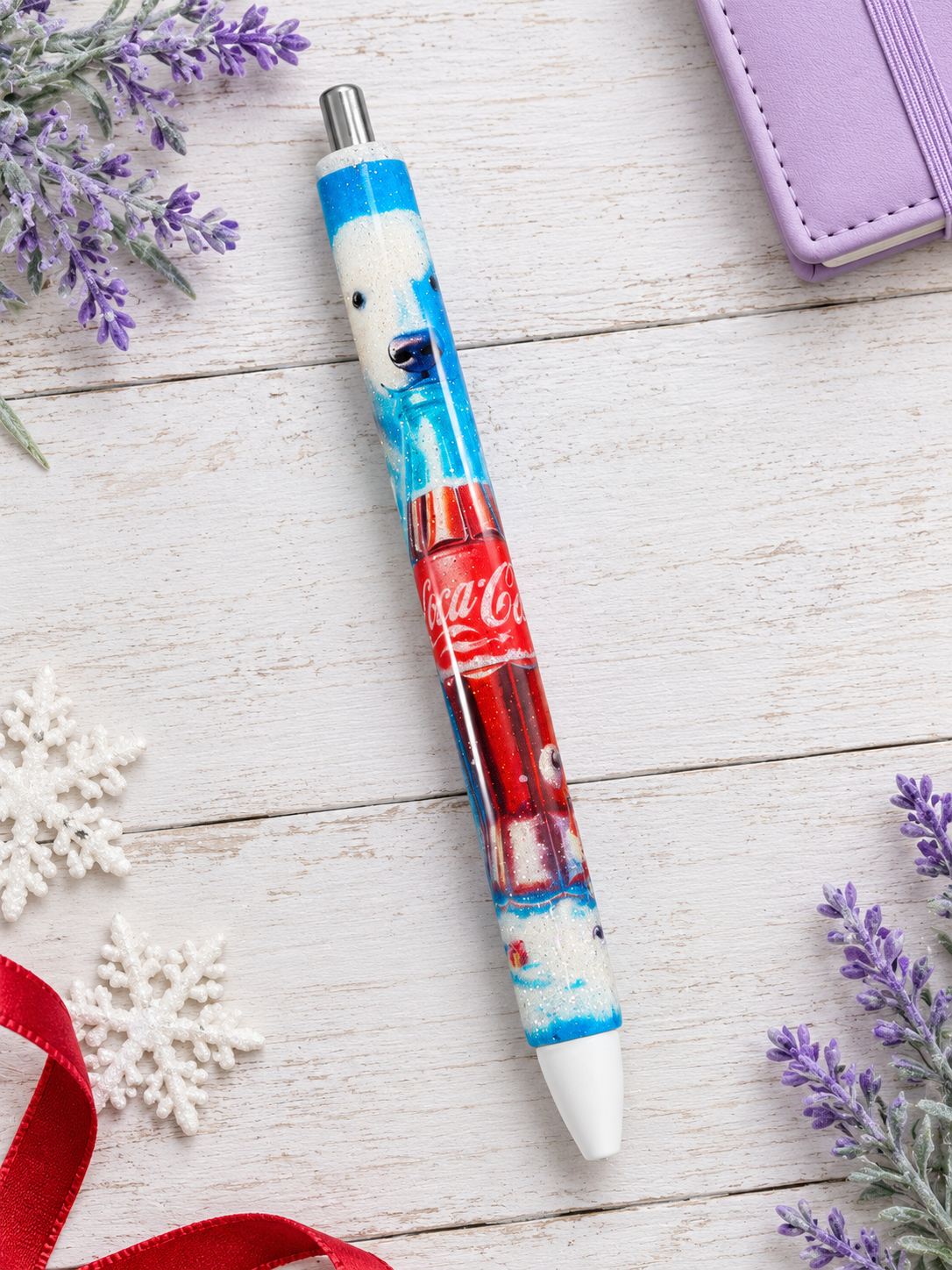 Handmade Coke Polar Bear glitter pen with free refill