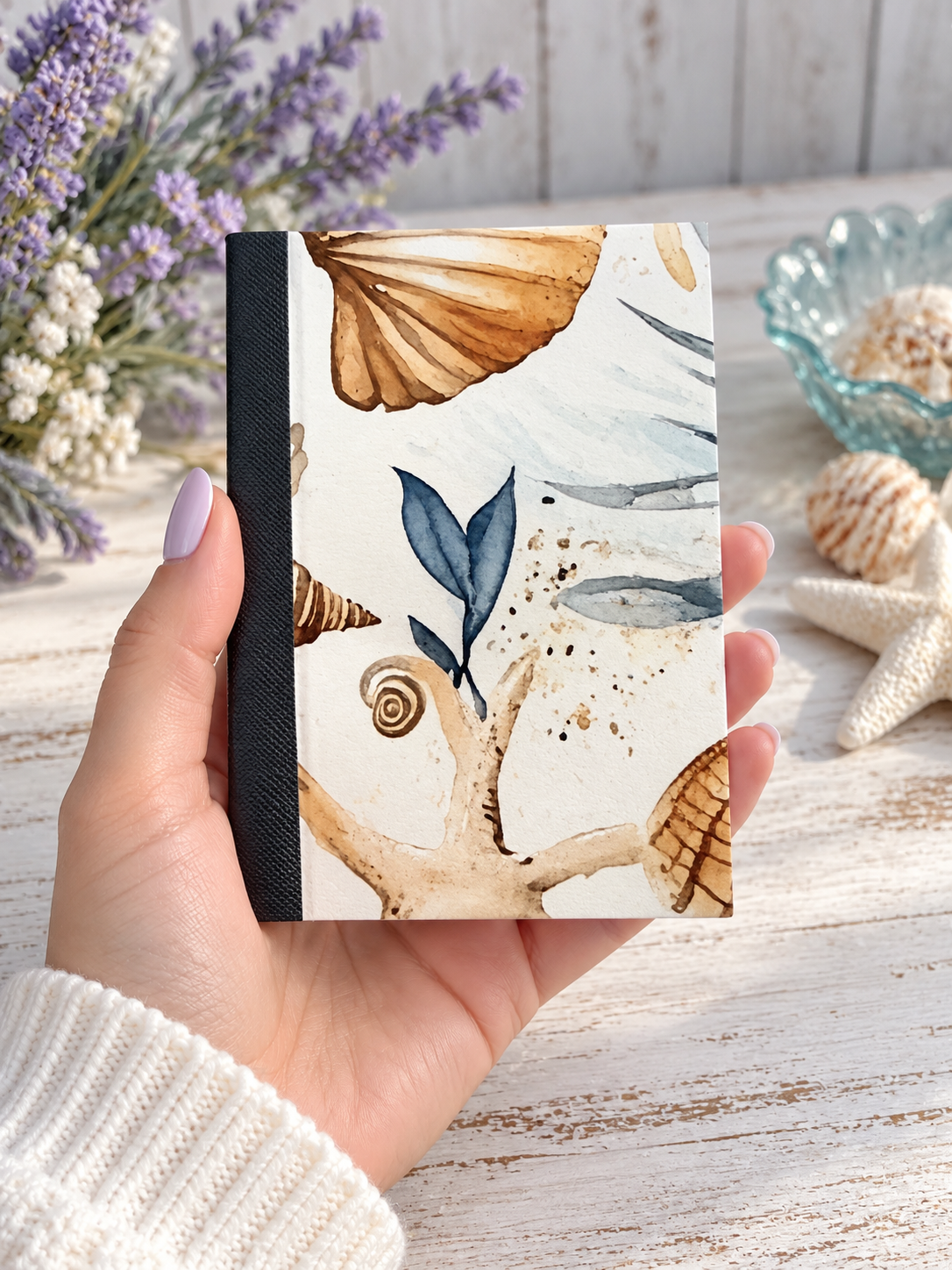 Decorative Vinyl Covered MINIATURE Composition Notebook Seashells