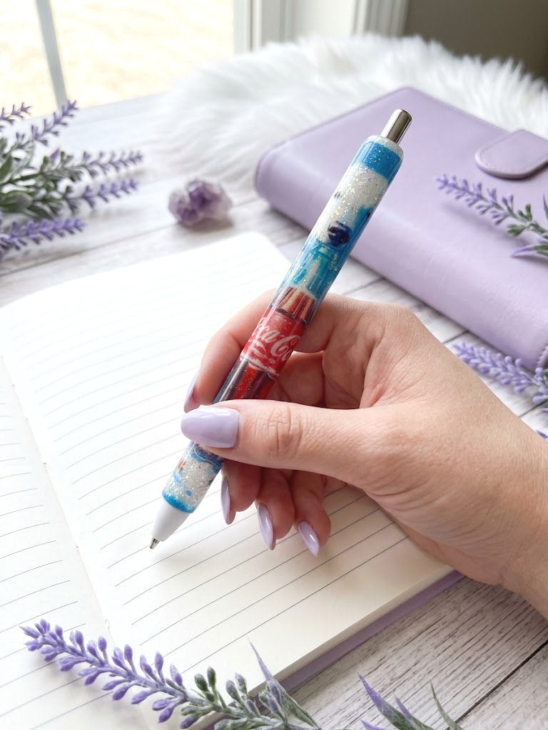 Handmade Coke Polar Bear glitter pen with free refill