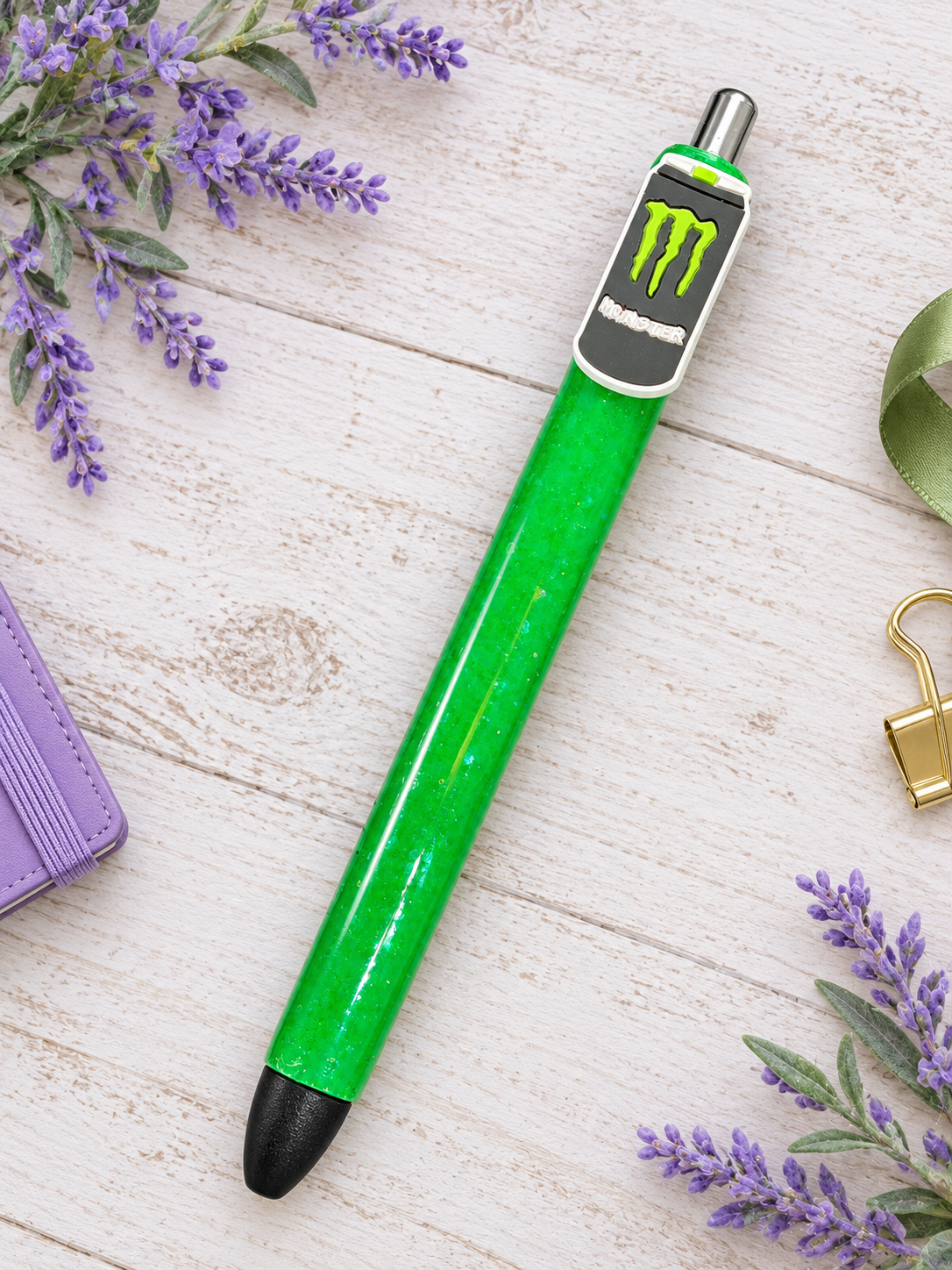 Handmade Monster Drink glitter pen with free refill
