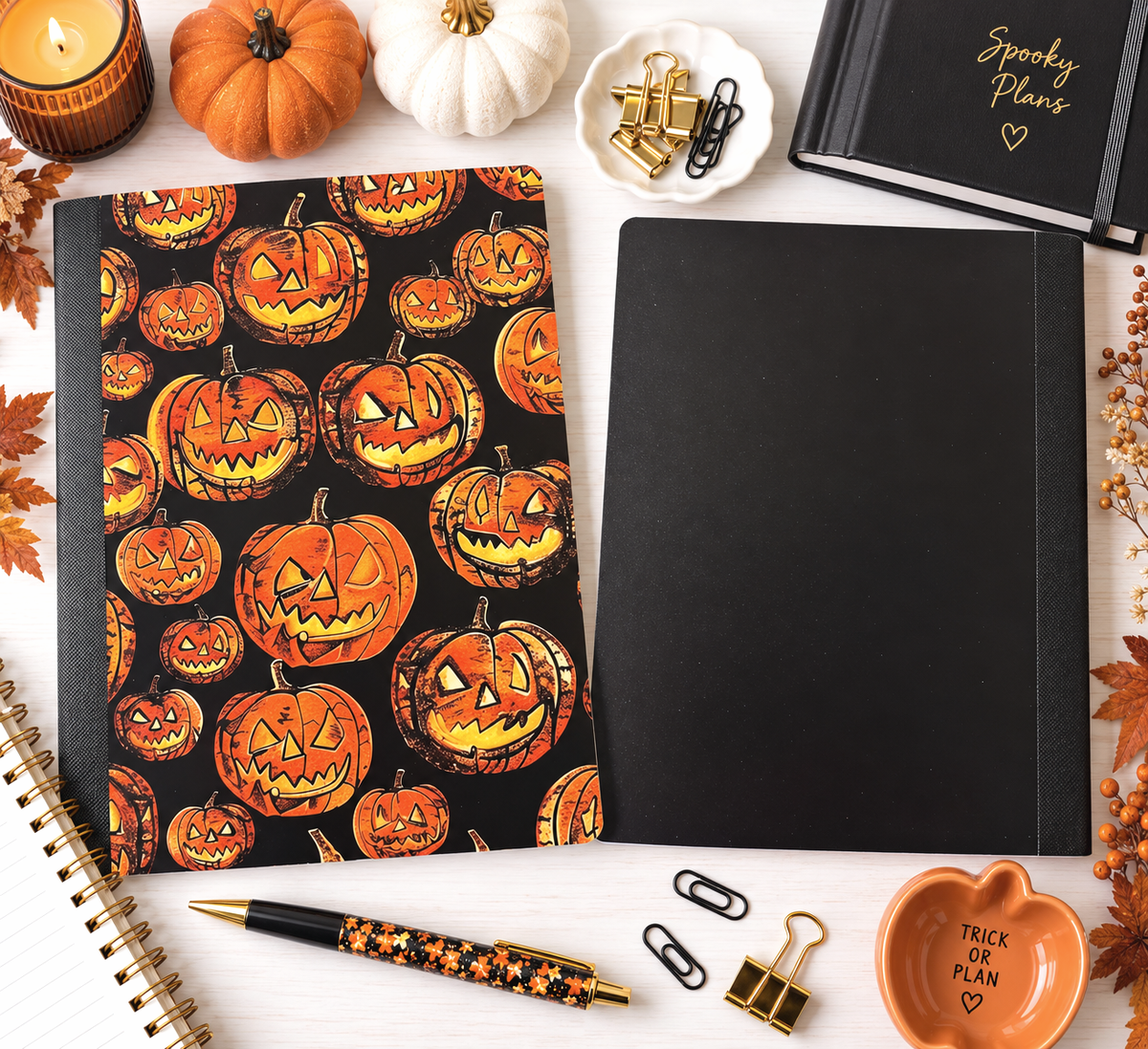 Decorative Vinyl Covered Composition Jack O Lanterns