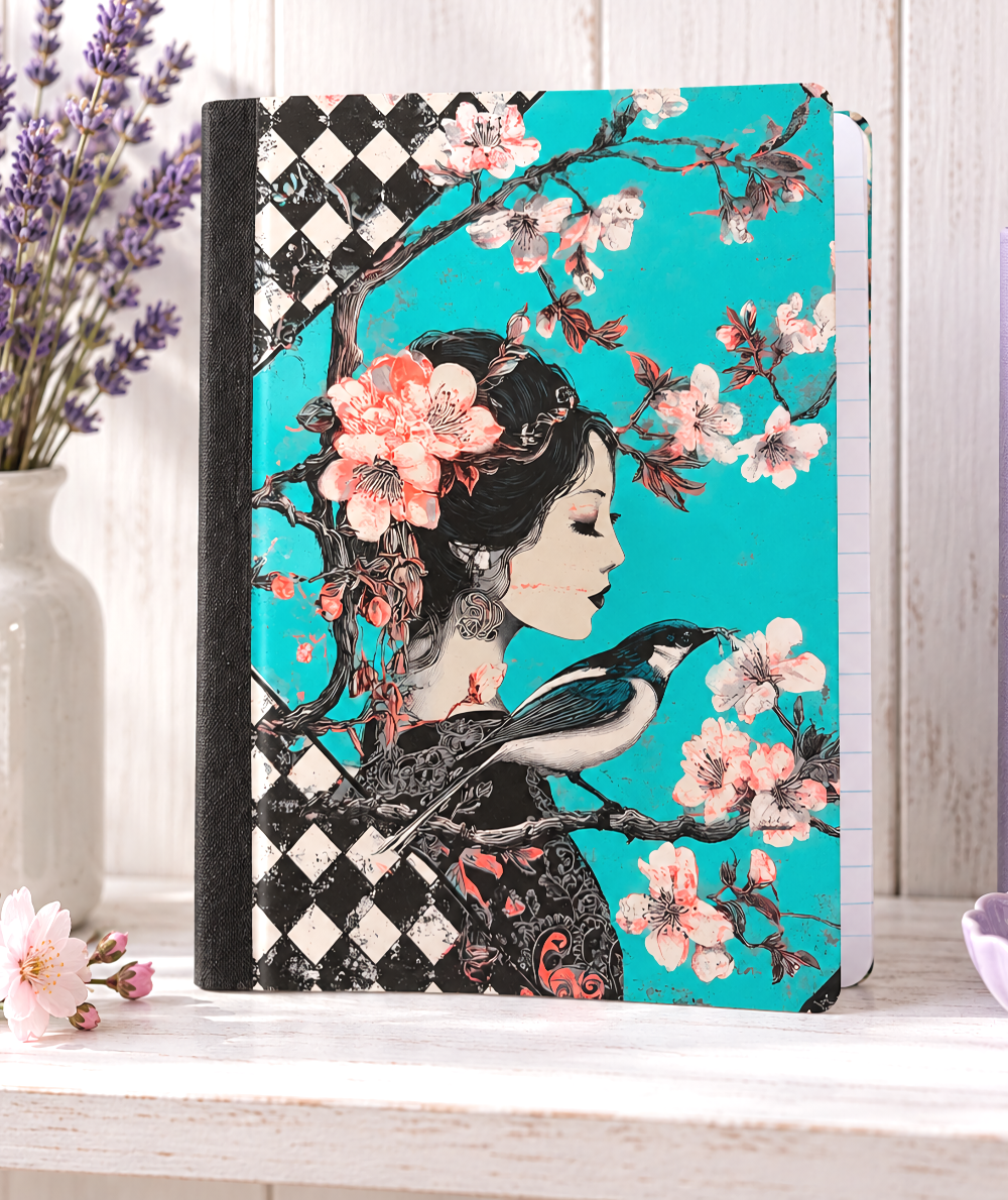 Decorative Vinyl Covered Composition Notebook Japanese Girl