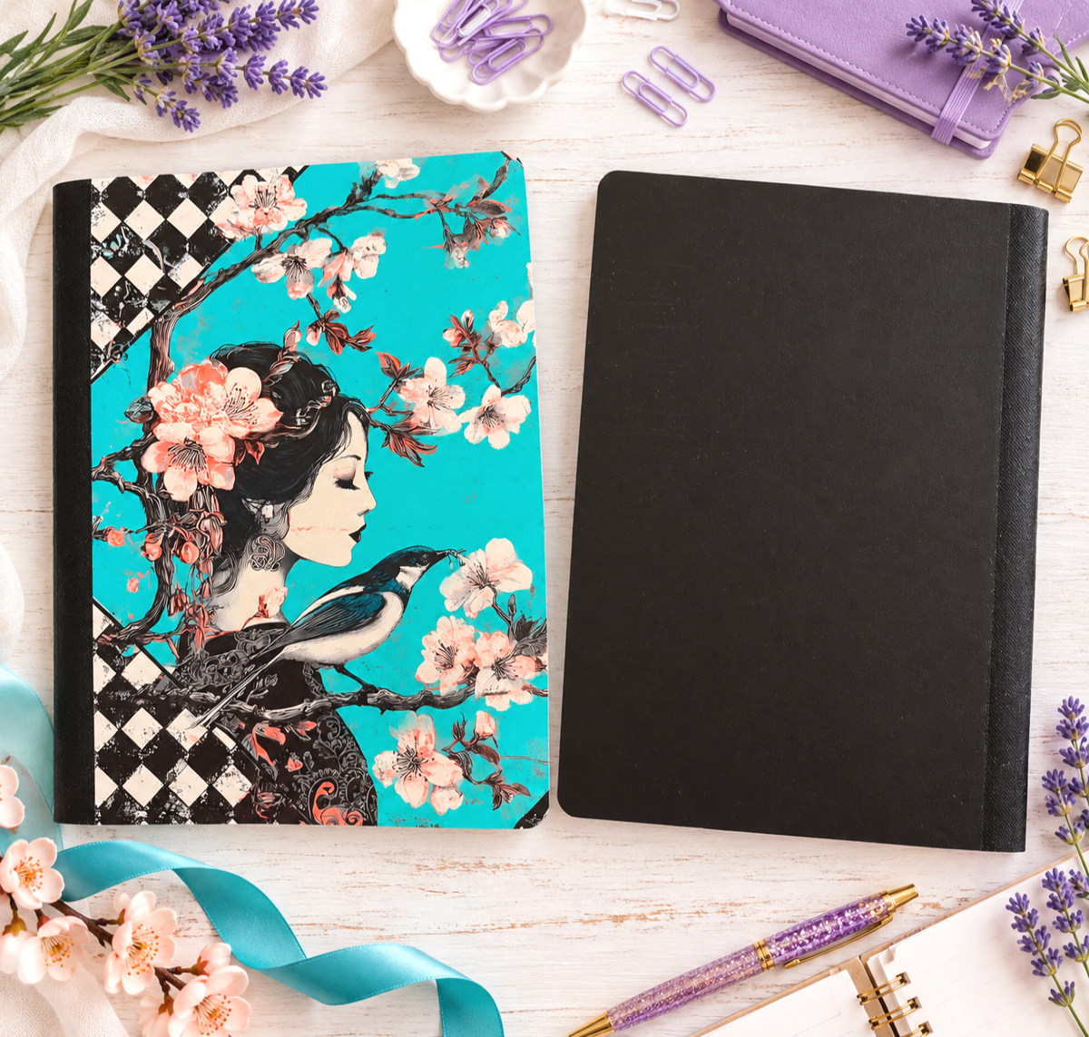 Decorative Vinyl Covered Composition Notebook Japanese Girl