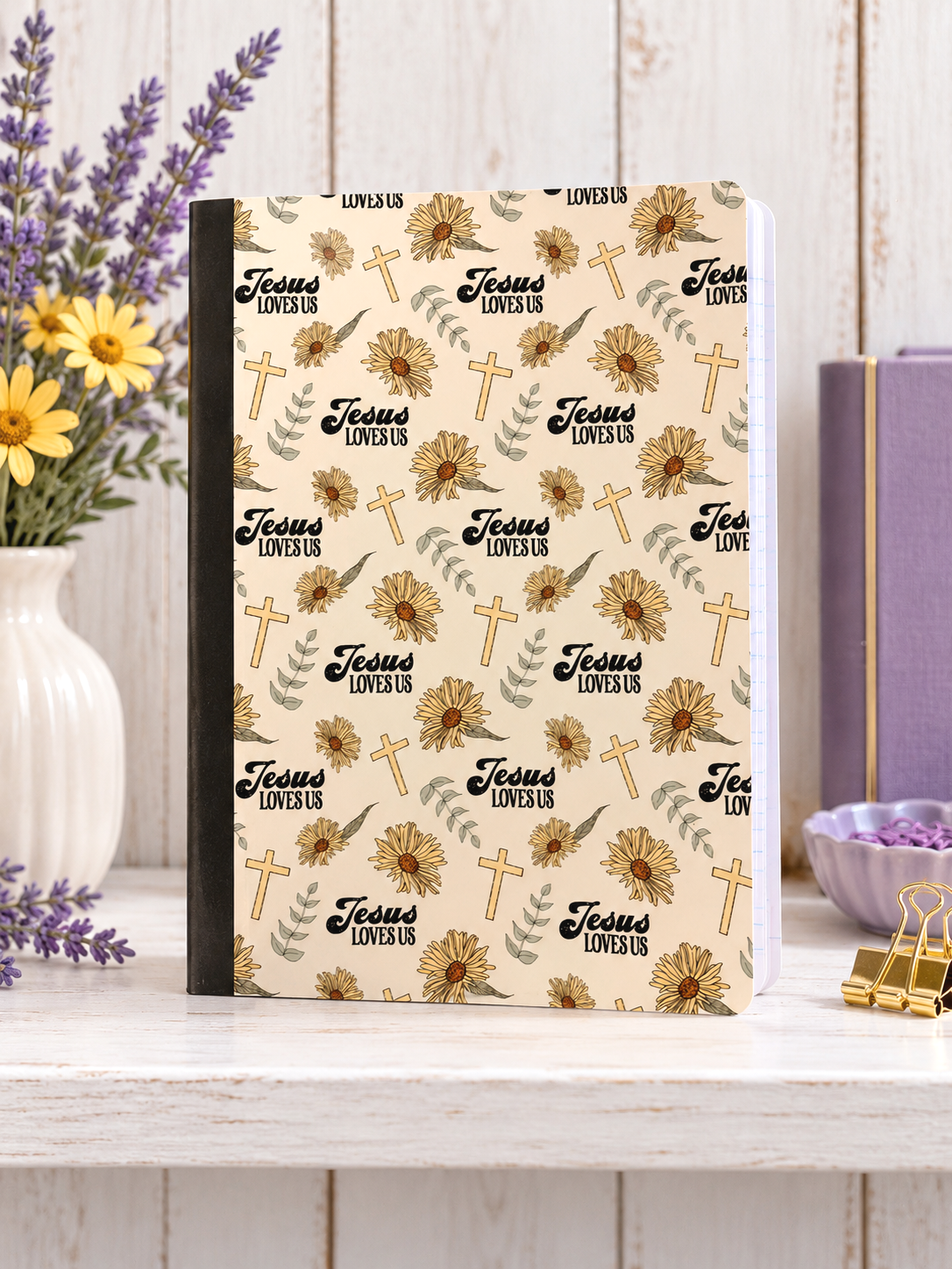 Decorative Vinyl Covered Composition Notebook Jesus Loves