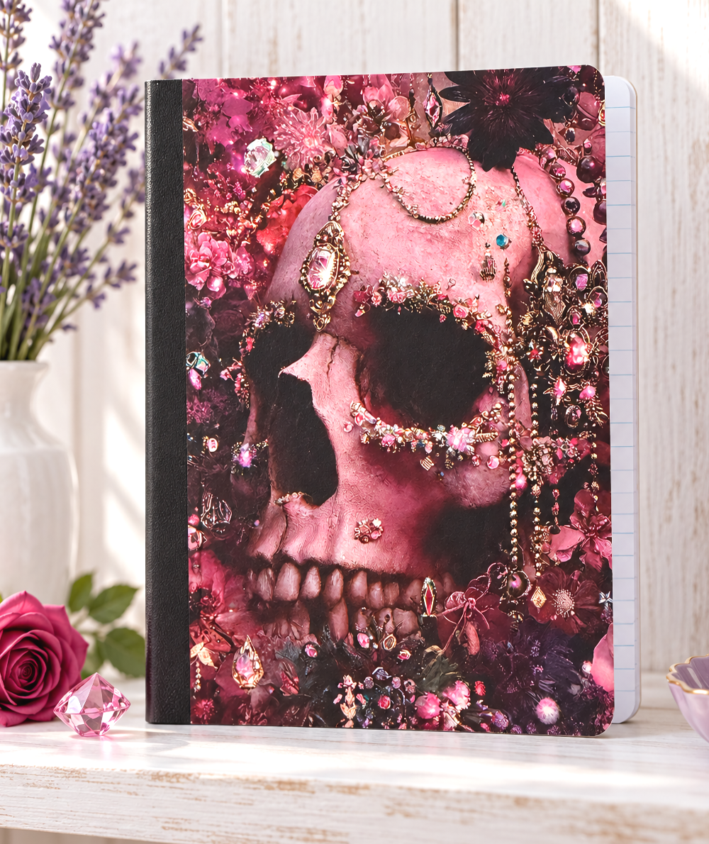 Decorative Vinyl Covered Composition Notebook Pink Skull