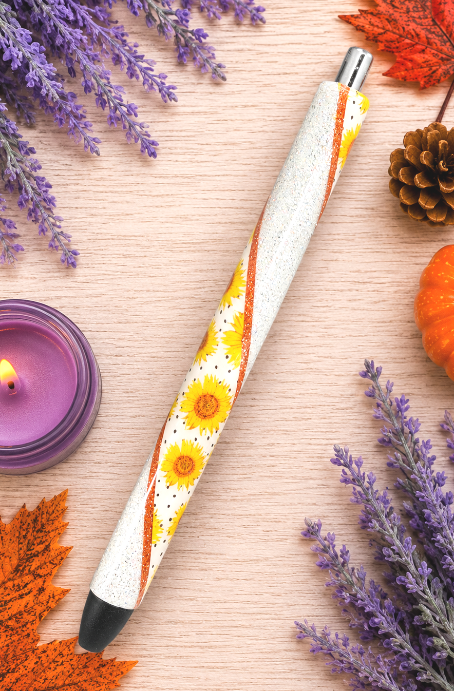 Handmade Fall sunflowers glitter pen  with free refill