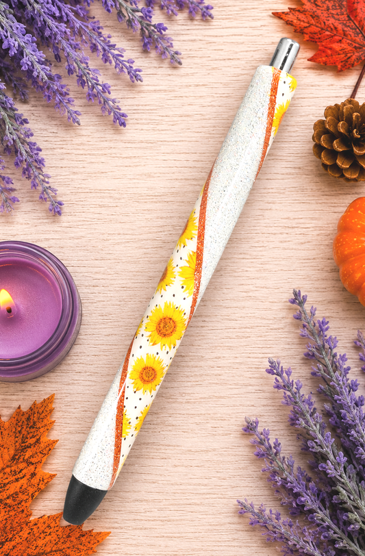 Handmade Fall sunflowers glitter pen  with free refill