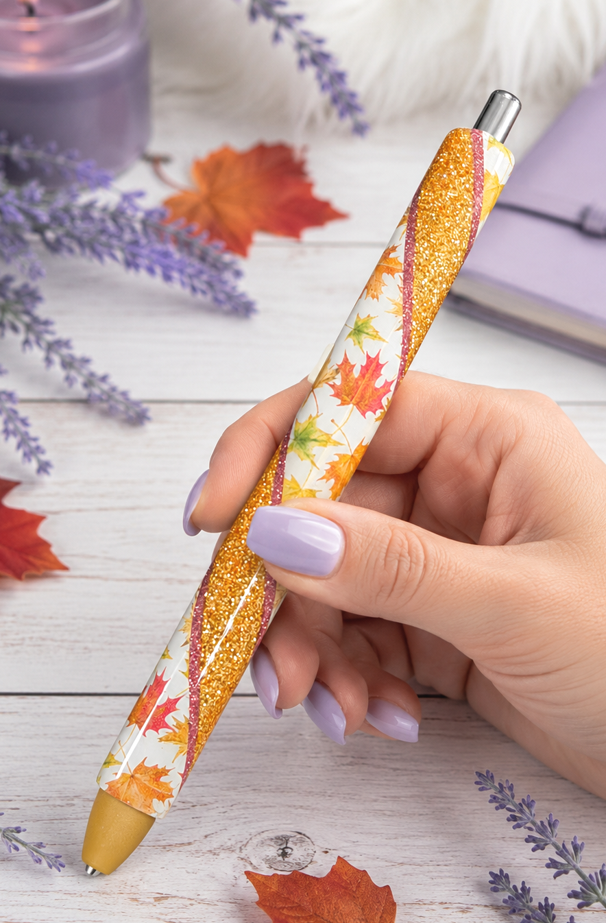 Handmade Fall Leaves glitter pen with free refill 2