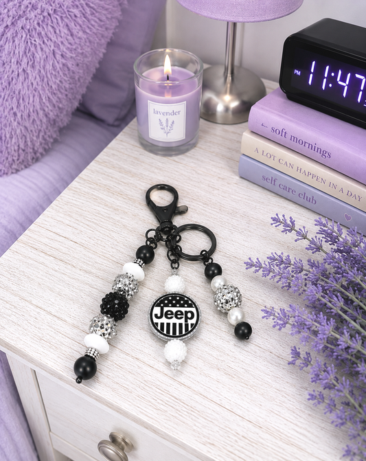 Handmade Beaded Jeep Keychain With Clip and Keyring 2
