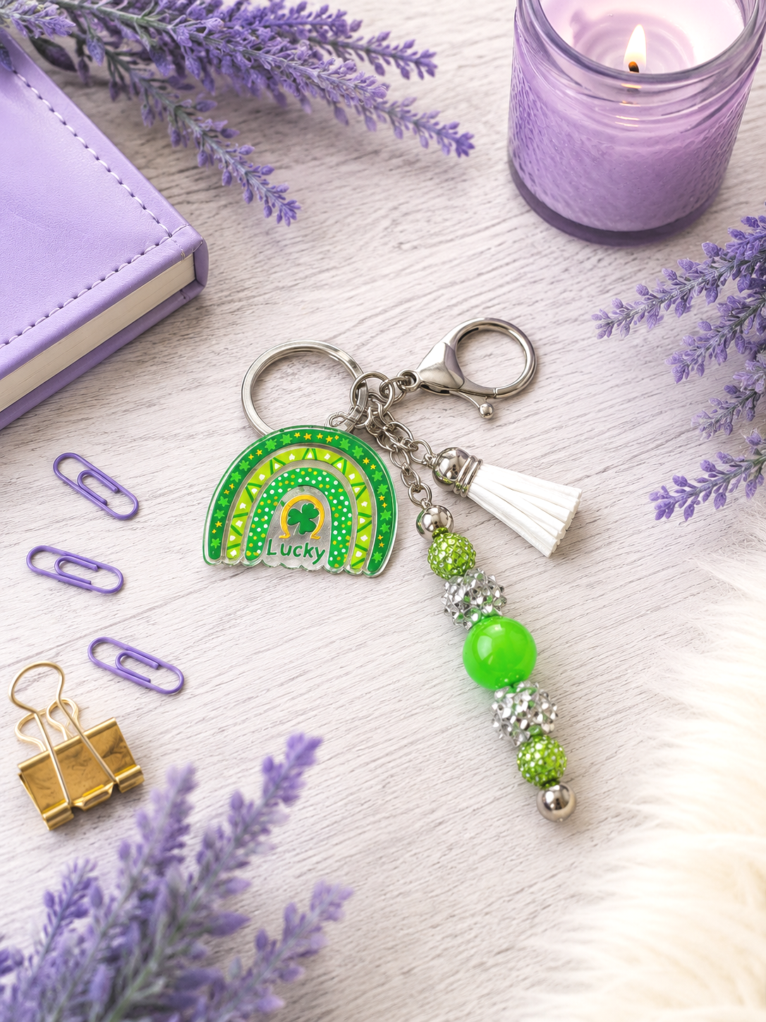 Handmade Beaded St Patricks Irish Keychain With Clip and Keyring 2
