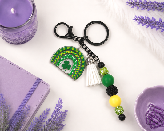 Handmade Beaded St Patricks Irish Keychain With Clip and Keyring 3