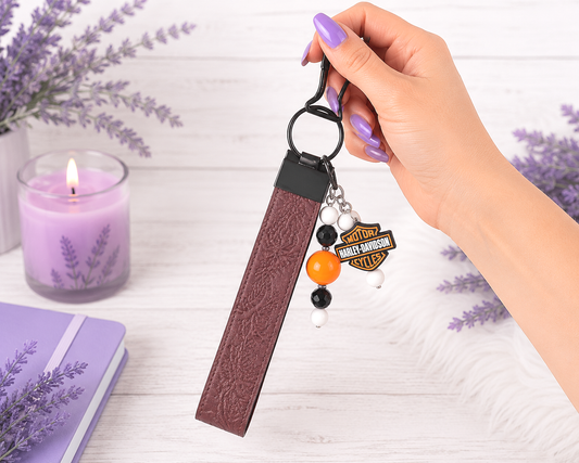 Handmade Harley Davidson Faux Leather Key Fob Wristlet