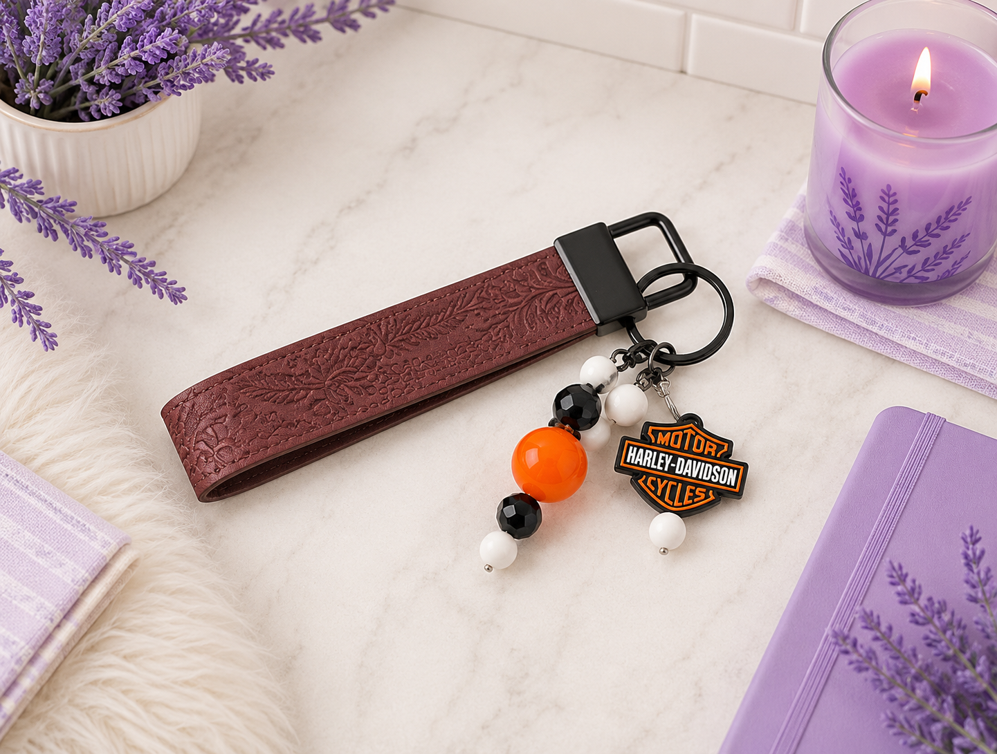 Handmade Harley Davidson Faux Leather Key Fob Wristlet