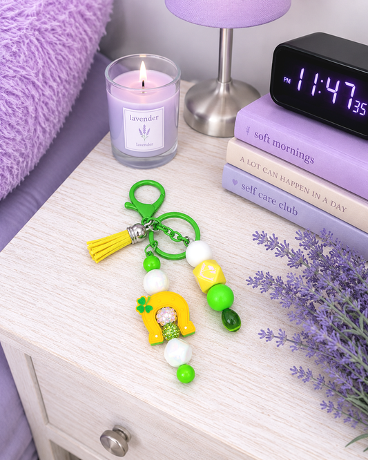 Handmade Beaded St Patricks horseshoe Keychain With Clip and Keyring