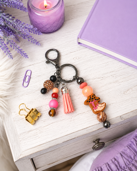 Handmade Western Boot Beaded Keychain With Clip and Keyring