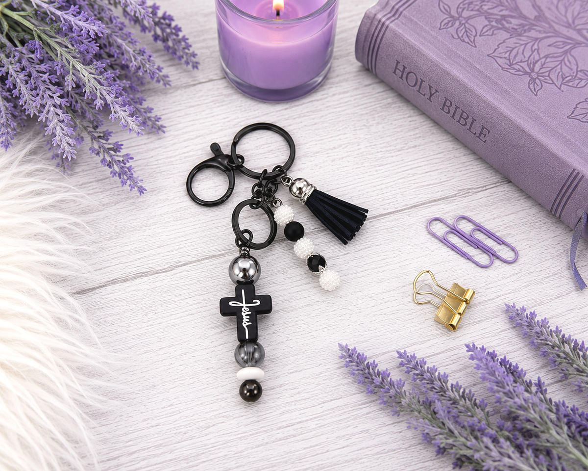 Handmade Faith Beaded Keychain With Clip and Keyring 2