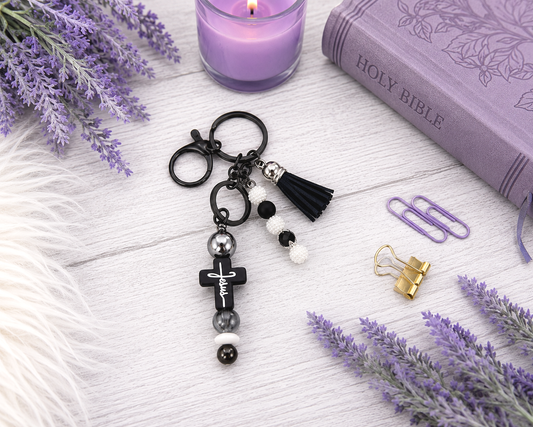 Handmade Faith Beaded Keychain With Clip and Keyring 2