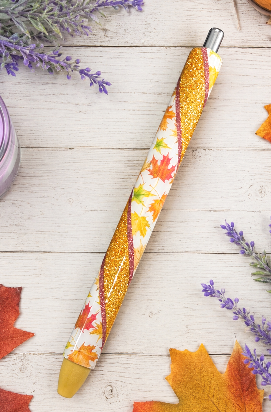 Handmade Fall Leaves glitter pen with free refill 2