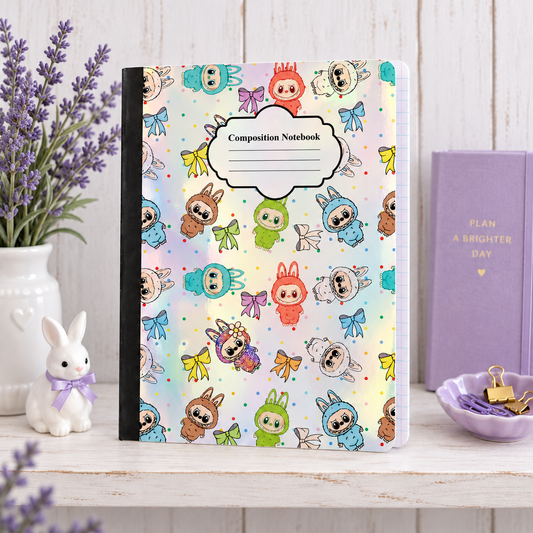 Decorative Vinyl Covered Composition Notebook Holographic Labubu