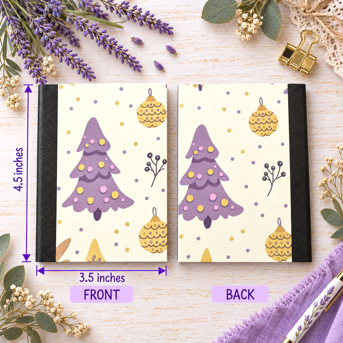 Decorative Vinyl Covered MINIATURE Composition Notebook Lavender Pines