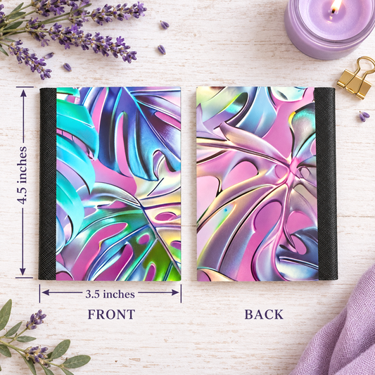 Decorative Vinyl Covered MINIATURE Composition Notebook Neon Leaves