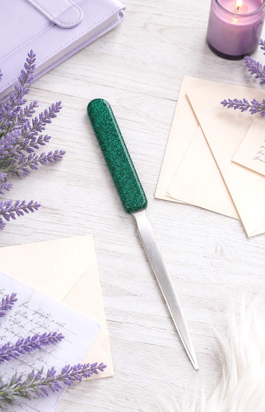 Handmade Dark Green Glittered Letter Opener