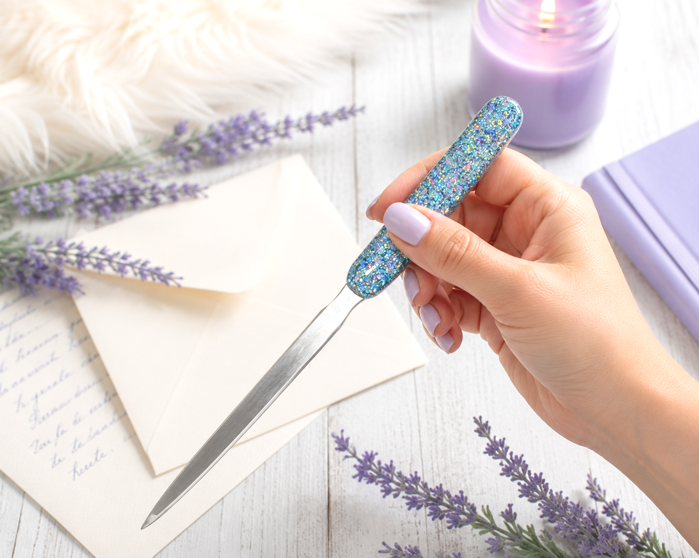 Handmade Blue Pink Gold Mix Glittered Letter Opener