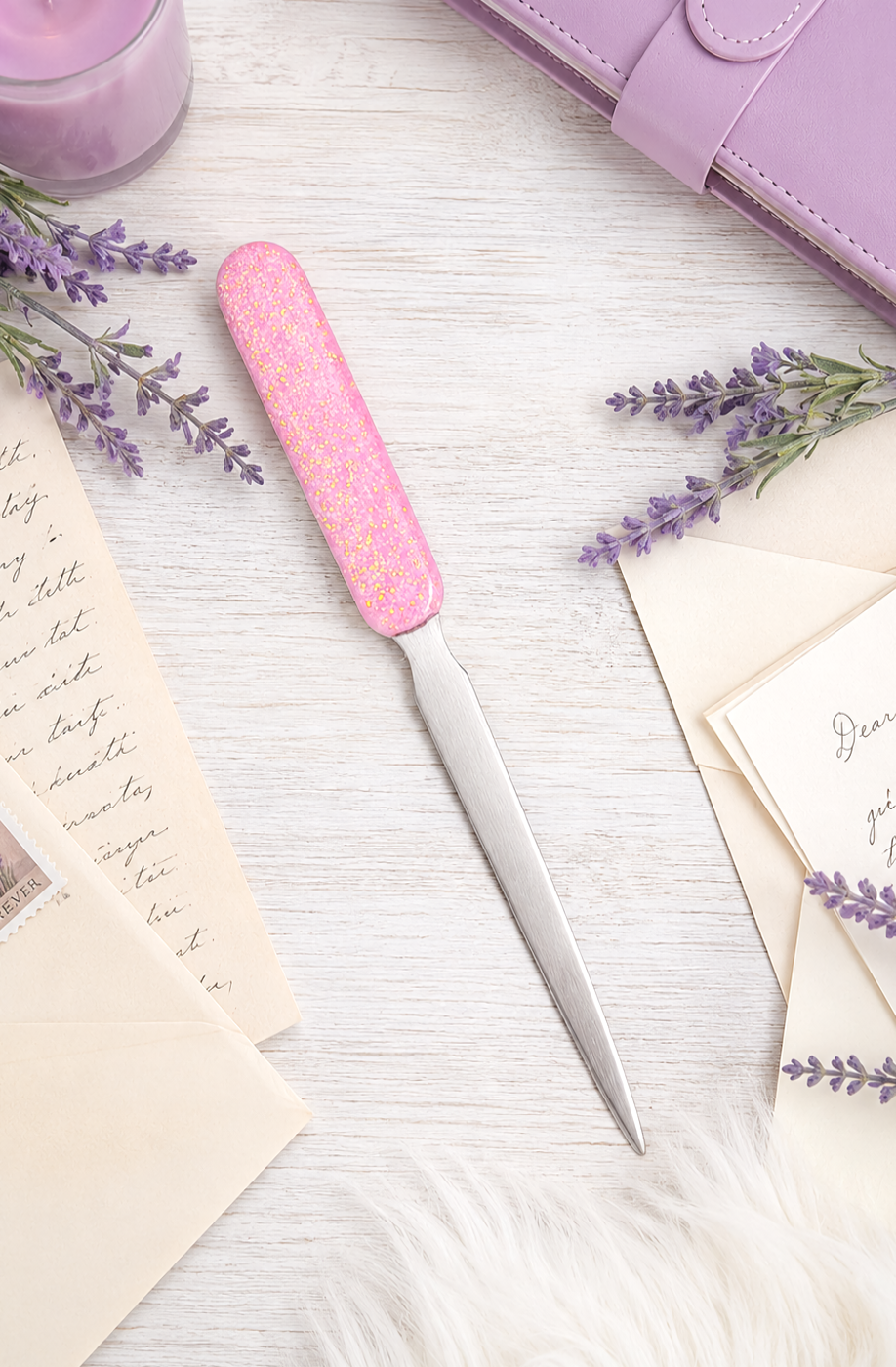Handmade Pink Glittered Letter Opener