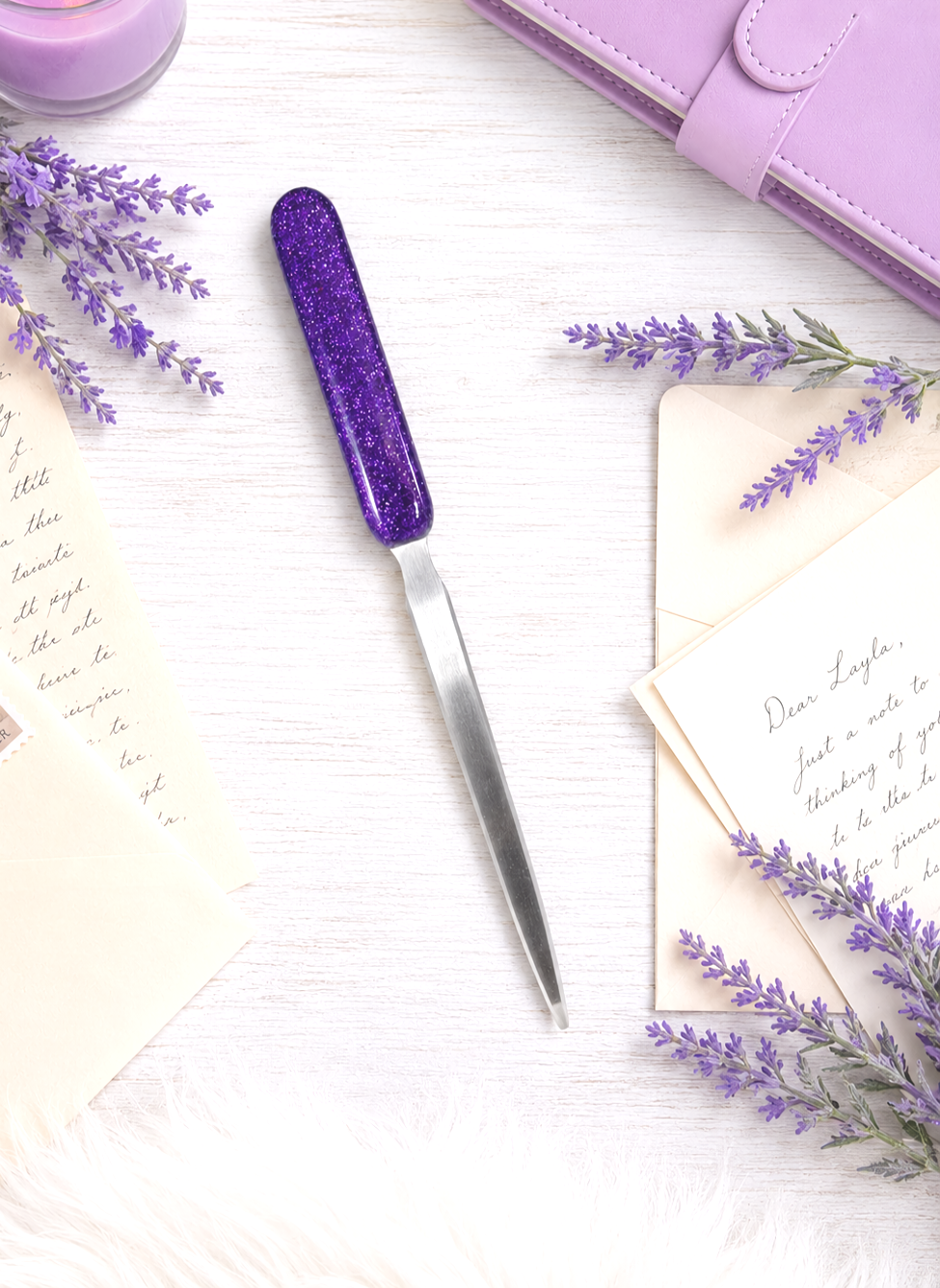 Handmade Purple Glittered Letter Opener
