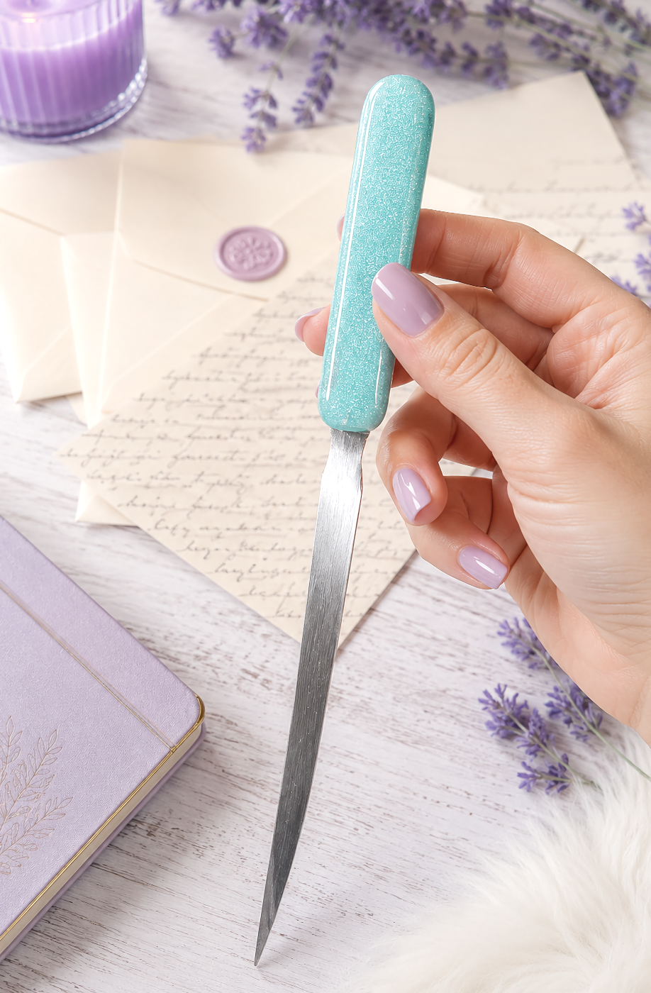 Handmade Light Aqua Glittered Letter Opener