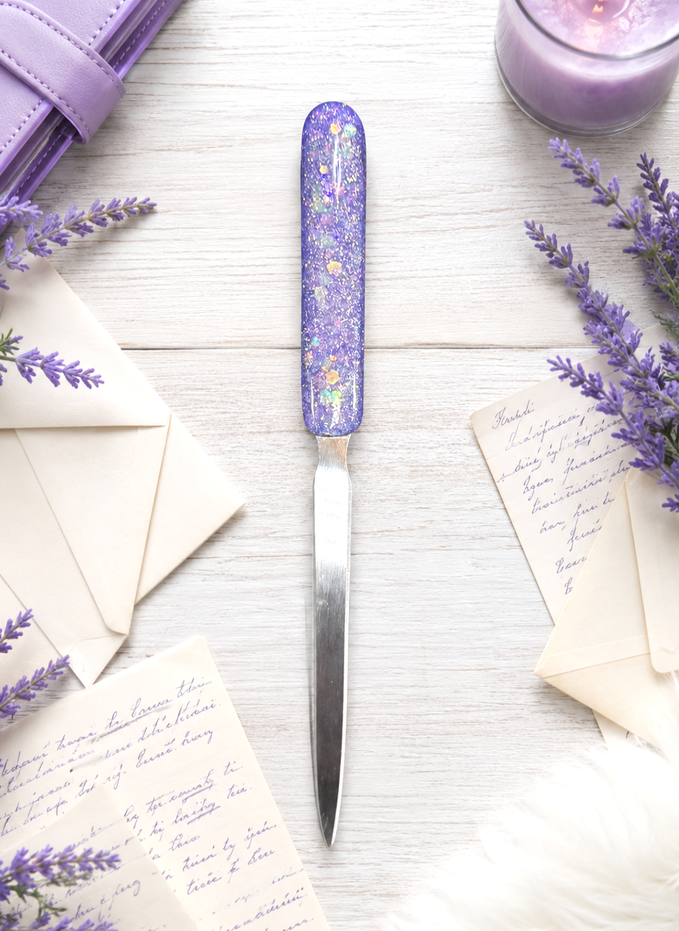 Handmade Lavender Opal Glittered Letter Opener