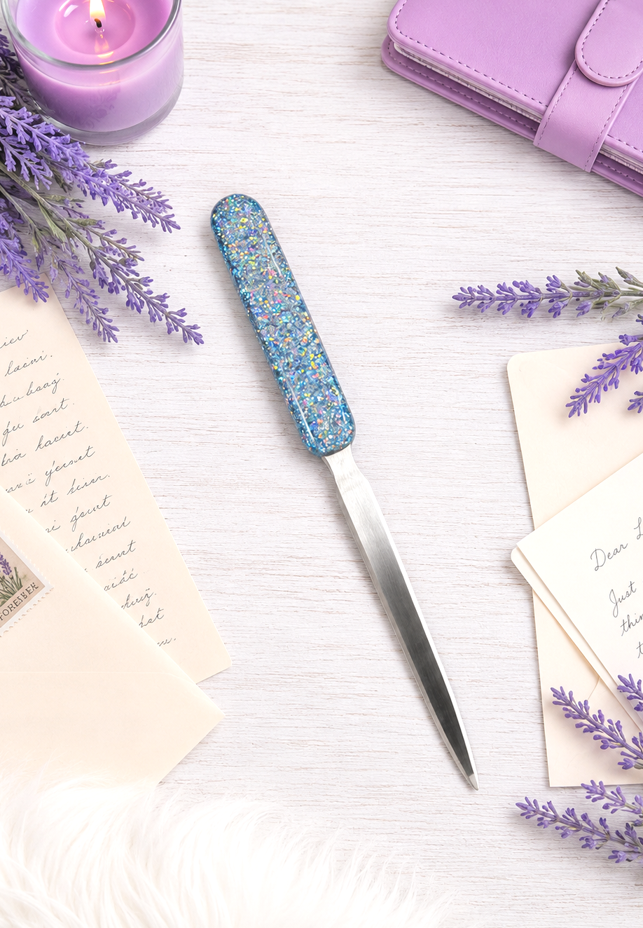 Handmade Blue Pink Gold Mix Glittered Letter Opener