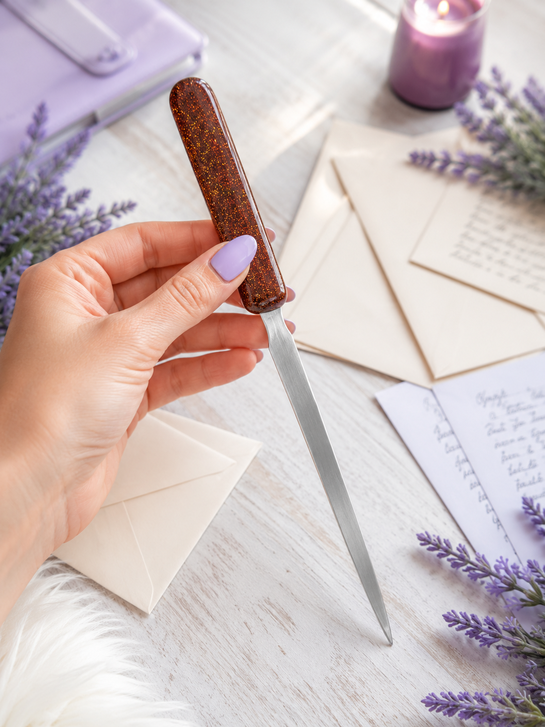 Handmade Dark Brown Glittered Letter Opener