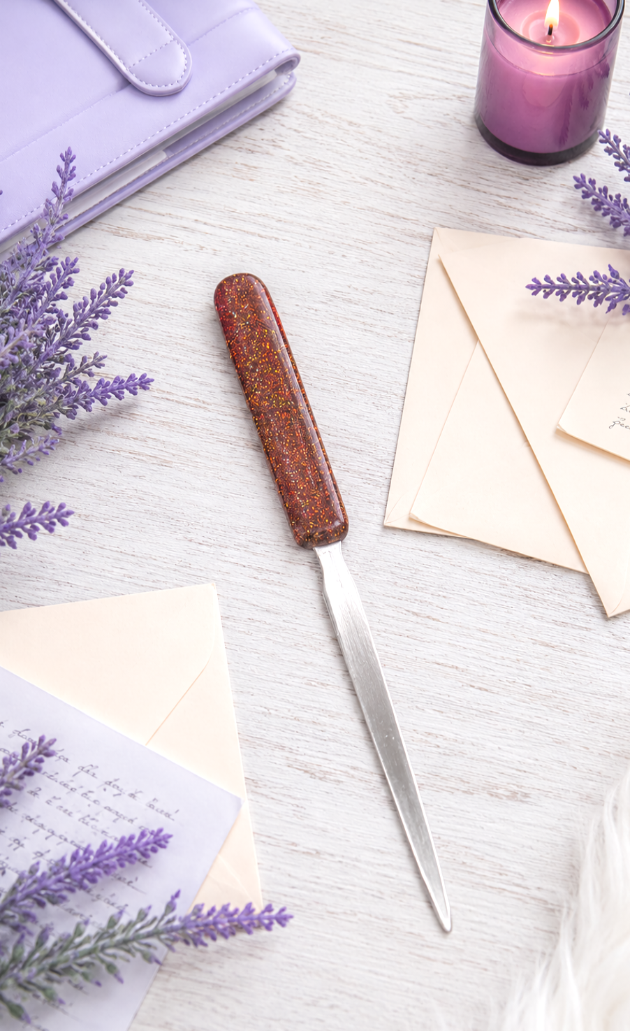 Handmade Dark Brown Glittered Letter Opener