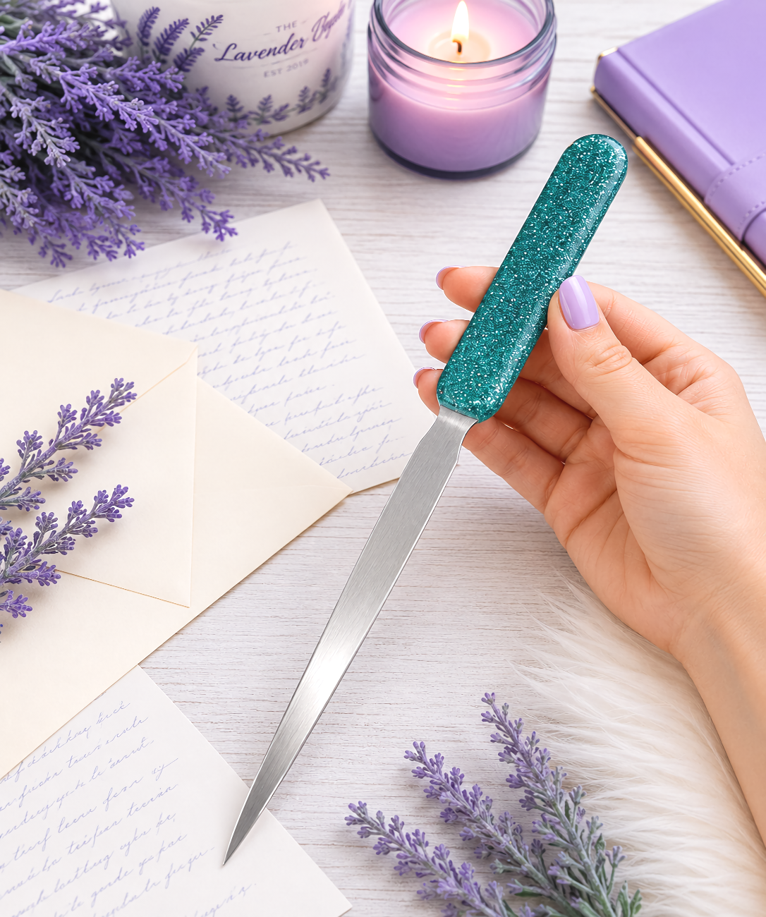 Handmade Turquiose Glittered Letter Opener