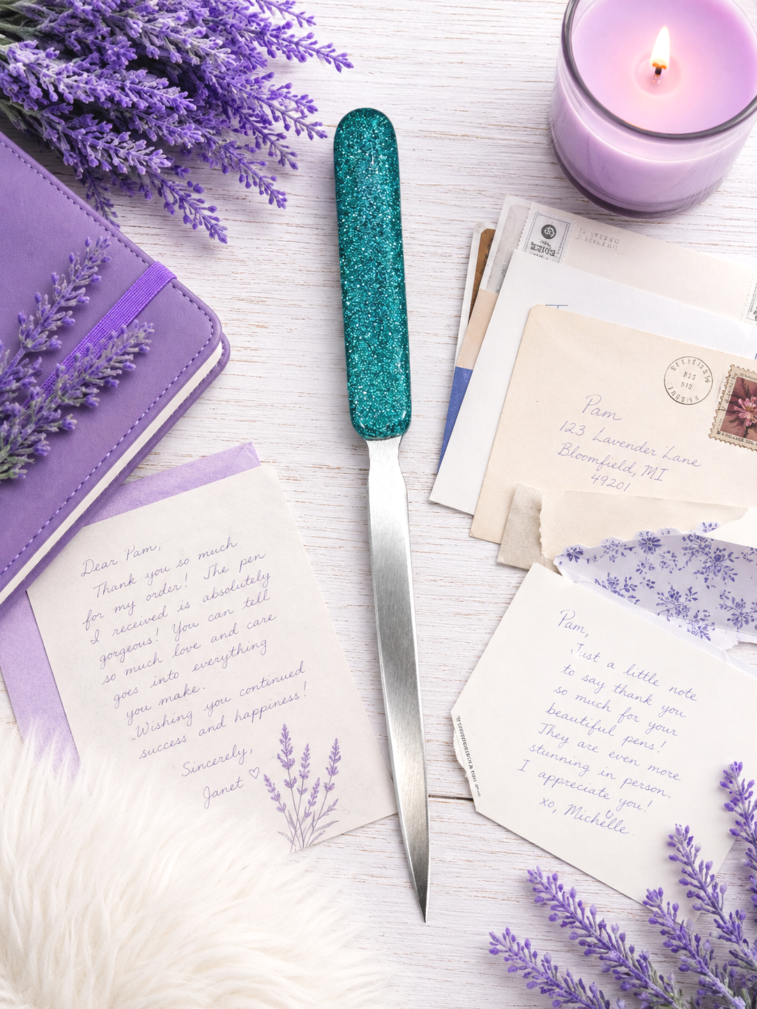 Handmade Turquiose Glittered Letter Opener