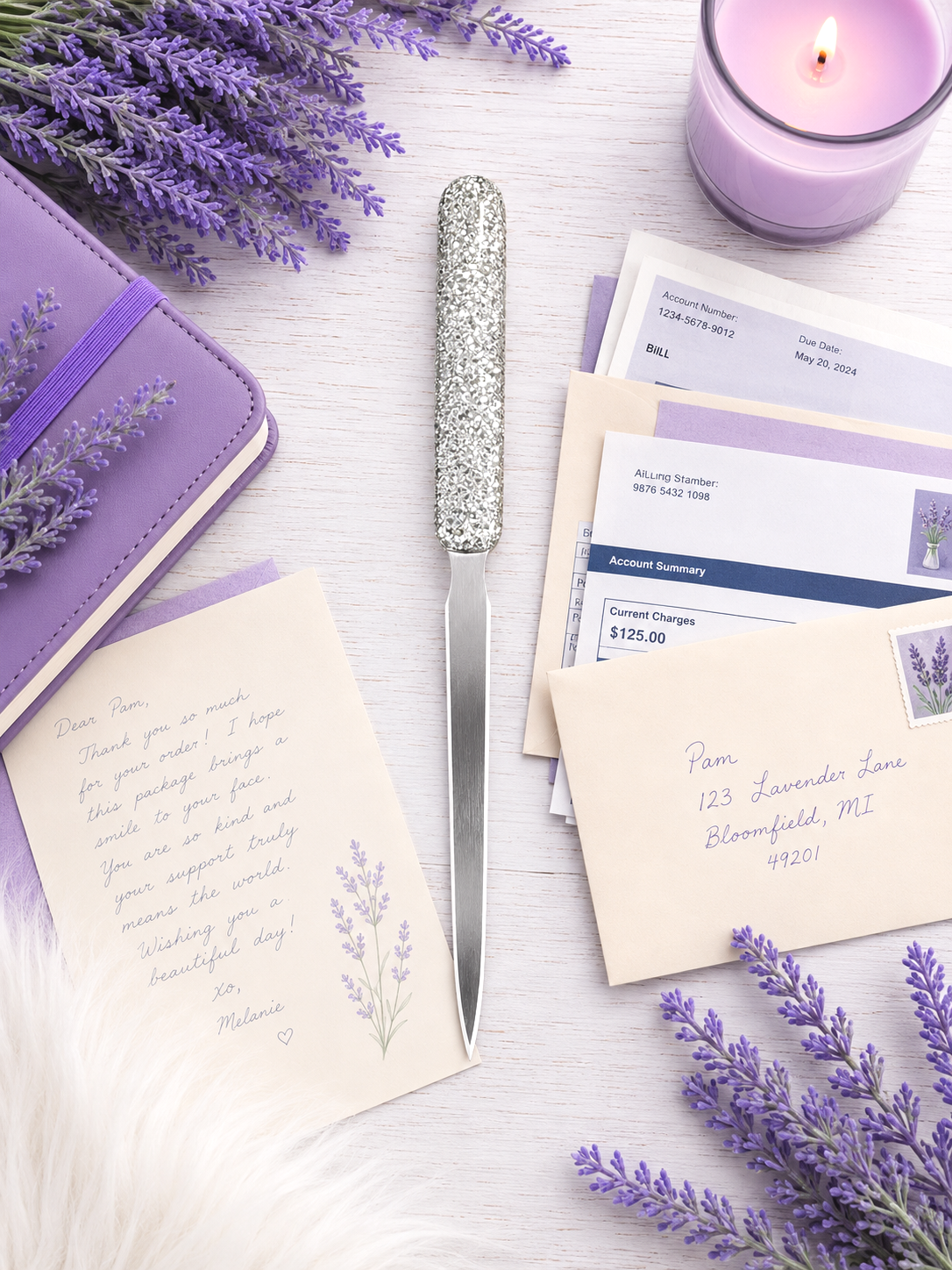 Handmade Silver Glittered Letter Opener