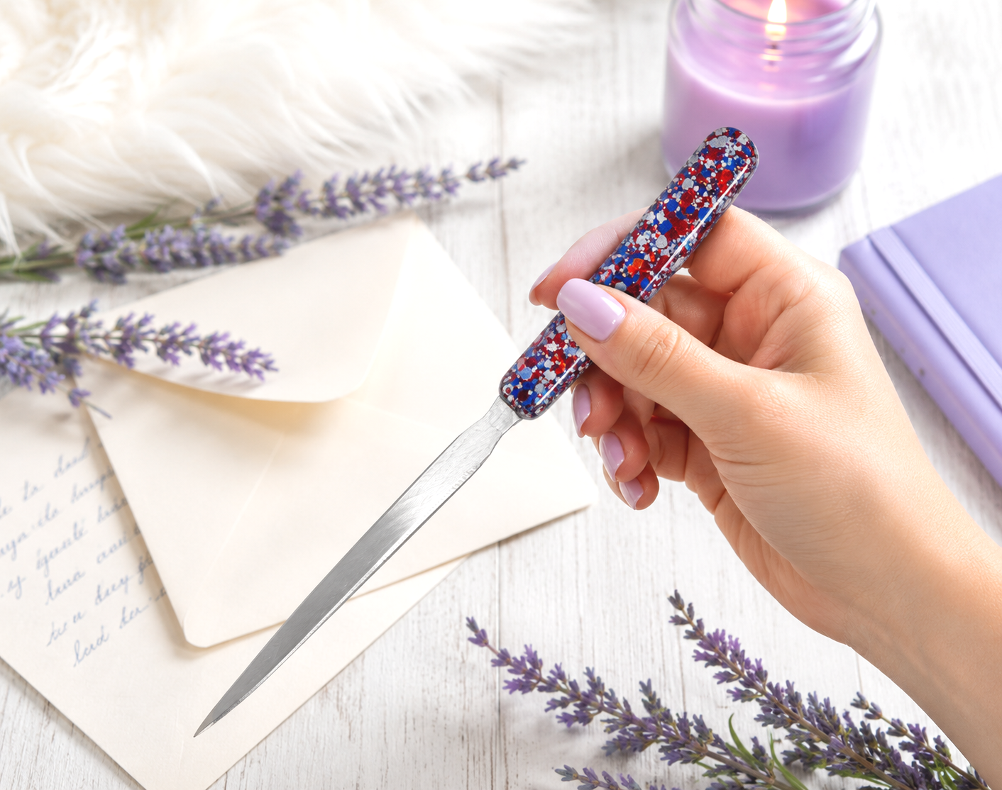 Handmade Red White Blue Glittered Letter Opener