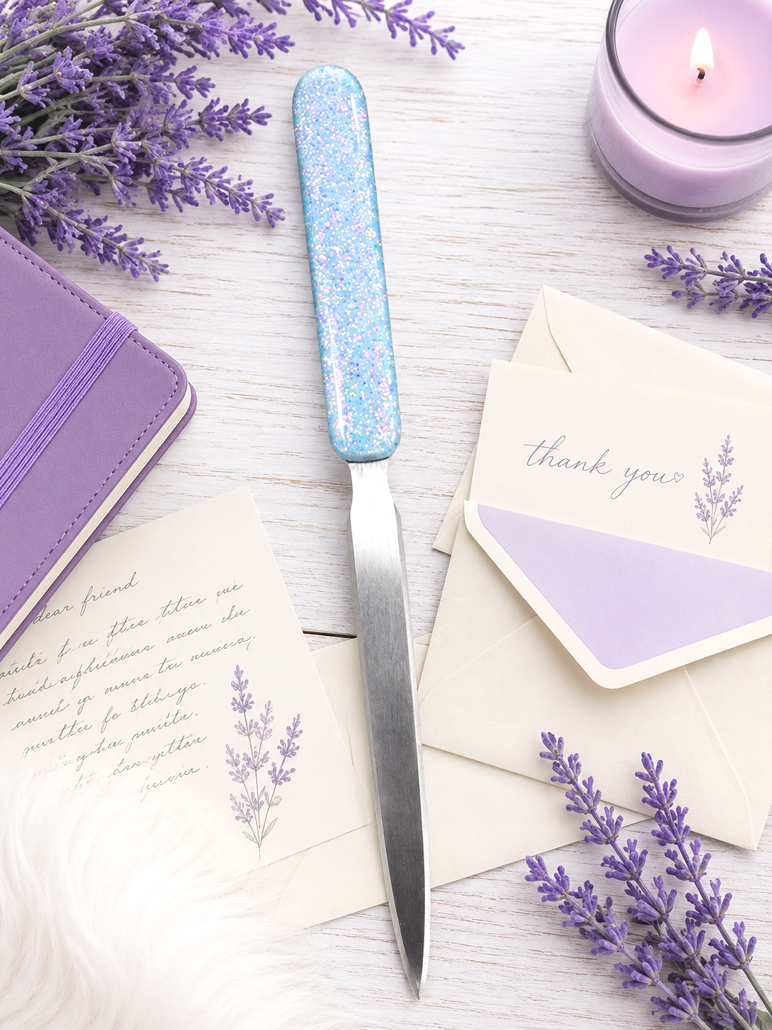 Handmade Light Blue Pink Mix Glittered Letter Opener
