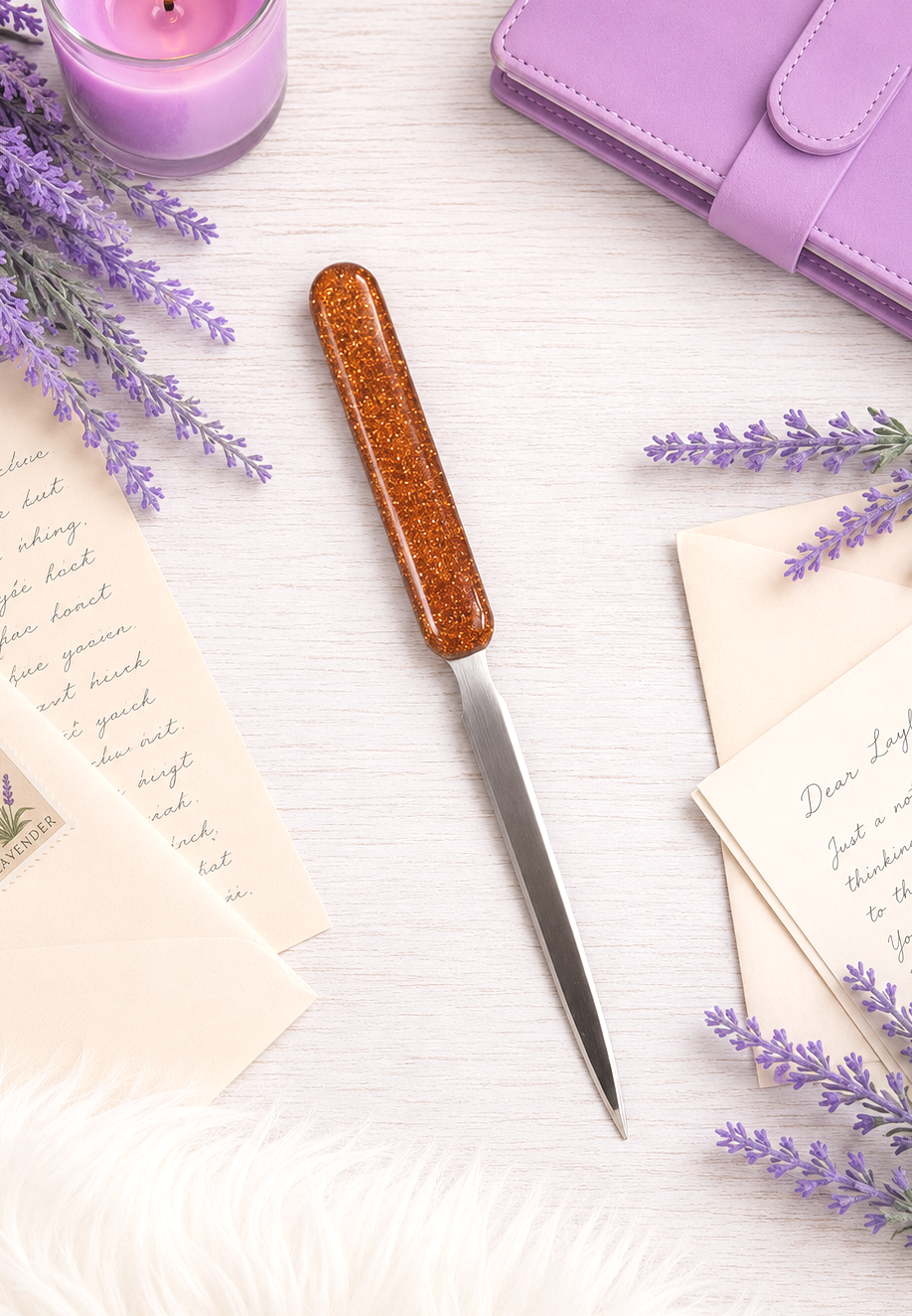 Handmade Red Brown Glittered Letter Opener