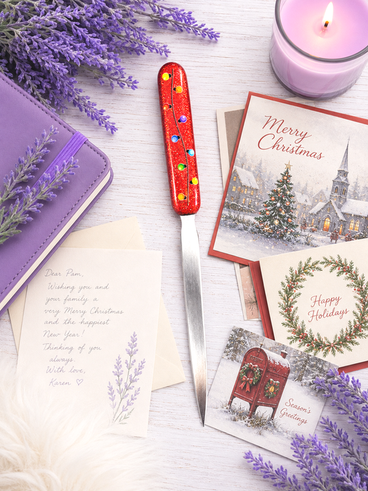 Handmade Christmas Lights on Red Glitter Letter Opener