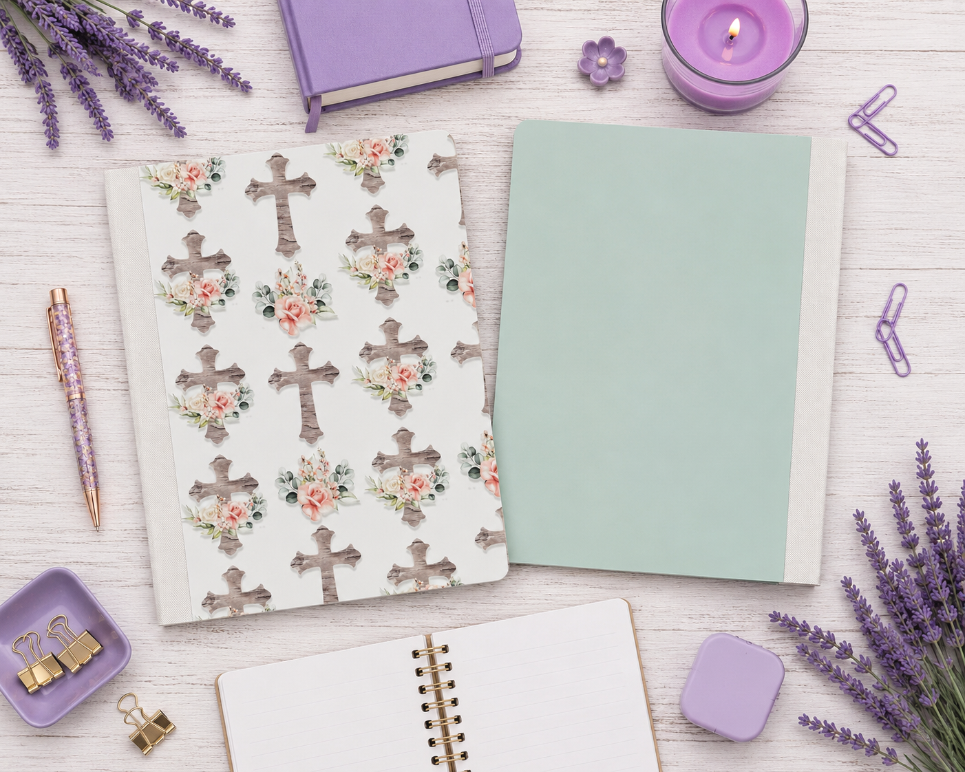 Decorative Vinyl Covered Composition Notebook Crosses Light Wood