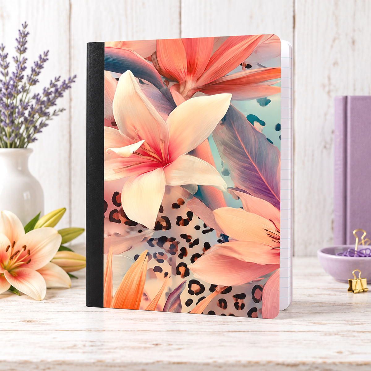 Decorative Vinyl Covered Composition Notebook Lilies