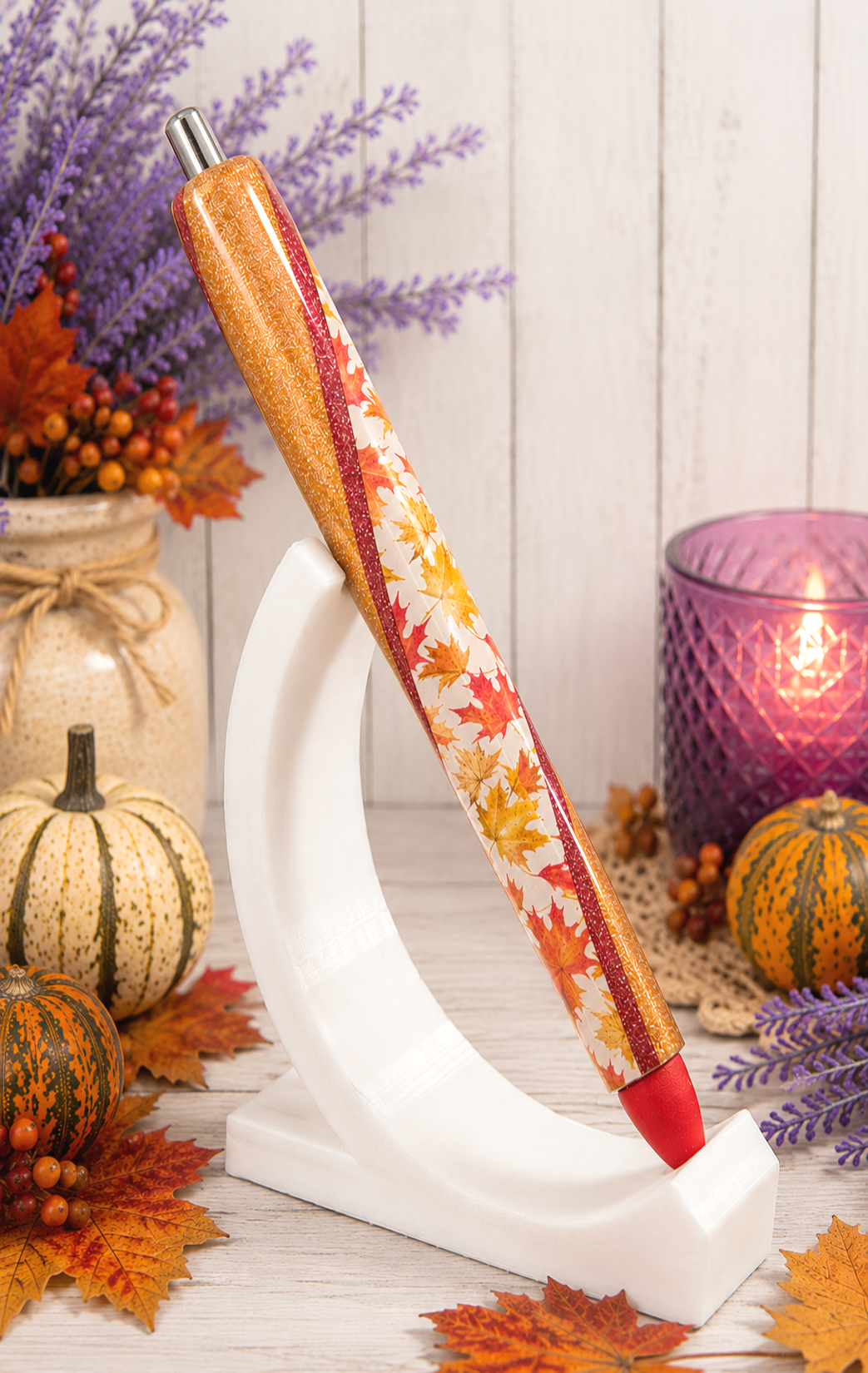 Handmade fall Leaves on copper glitter pen with free refill