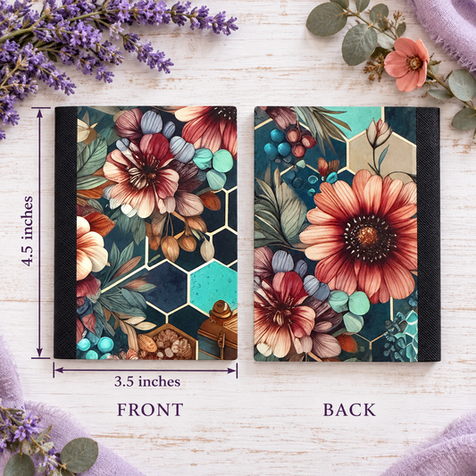 Decorative Vinyl Covered MINIATURE Composition Notebook Floral Honecomb