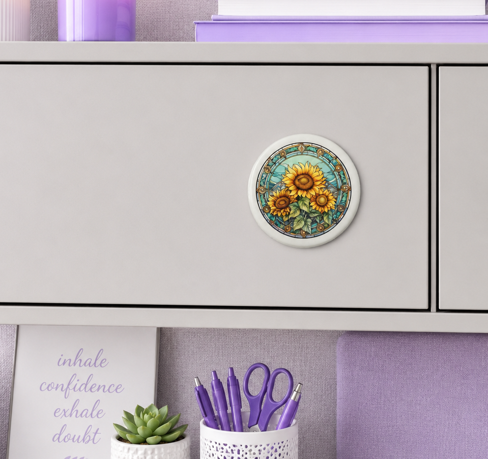 2 inch Stained Glass Sunflowers Magnet